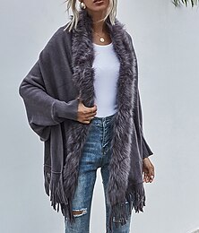 abordables -Manteau d'Hiver Robes de chambre habillées Femmes Saint-Valentin Rue Quotidien Sortir Mignon Streetwear Frange à pompons Bordure en fourrure Régulier Manteau Noir Rose Claire Rouge Automne Hiver