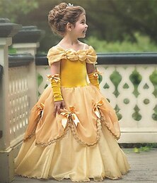abordables -ancien Robe Costume de fête Princesse Belle Couleur Unie Fille Tout-petit Enfant Robe Gant
