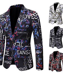abordables -Hombre chaqueta Fiesta Secado rápido Clásico Elegante Otoño Invierno Letra Elegante Casual Cuello plano Fino Regular Delgado Negro Blanco Rojo Azul Piscina Chaquetas
