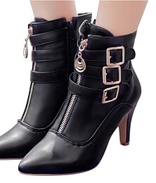 economico -stivaletti alla caviglia con tacco alto alla moda da donna con fibbie e cerniera – eleganti stivali stiletto in similpelle per autunno e inverno