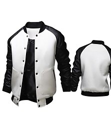 economico -Per uomo Giubbotto bomber Giacca di transizione Giacca College Allenamento Vacanza Maniche in pelle Primavera Autunno Tinta unica Essenziale Regolare Nero Bianco Grigio chiaro Grigio scuro Giacca