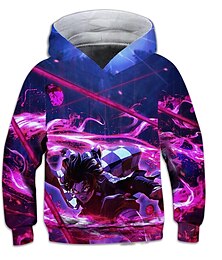 economico -Da ragazzo 3D Manga Felpa con cappuccio Manica lunga Stampa 3D Autunno Inverno Attivo Sportivo Di tendenza Bambino 2-12 anni Esterno Giornaliero Al coperto Standard