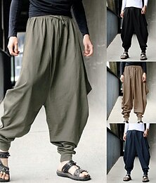 cheap -Men's Harem Trousers Baggy Casual Pants Jogger Pants Elastic Waist Baggy Elastic Drawstring Design Solid Color Breathable Lightweight Full Length Casual Daily Cotton Casual Hip-Hop ArmyGreen Black