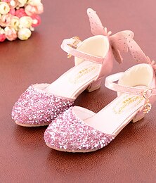 billige -rosa glitter prinsessesko for jenter – glitrende sommerfuglkjolesko med ankelstropp til fester, bryllup og spesielle anledninger