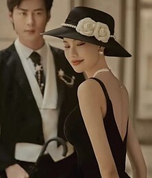 economico -Cappelli in poliestere  cotone cappello a secchiello matrimonio d'autunno festa  sera Melbourne Cup cocktail Royal Ascot con applicazioni di perline copricapo copertura per impressionare cappelli