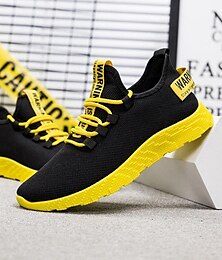 abordables -baskets de sport noires et jaunes pour hommes avec maille respirante et design léger pour le sport et les vêtements décontractés