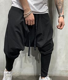 cheap -Men's Harem Joggers Trousers Casual Pants Drawstring Elastic Waist Baggy Solid Color Breathable Lightweight Full Length Casual Daily Streetwear Cotton Casual Hip-Hop Black White Micro-elastic