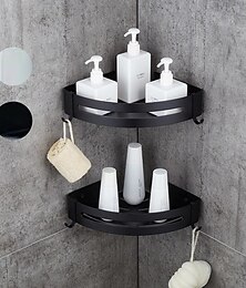 levne -sprchový caddy koupelna police prostor hliník kartáčovaný černý a stříbřitý držák na stěnu trojúhelník sprchový kout úložný stojan koupelnové doplňky jedna vrstva