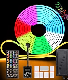 cheap -RGB Waterproof LED Flexible Neon Rope Strip Light app Music Sync Work with Alexa Google Assistant for party Décor 3~10m 9.8~32.8ft DC12V