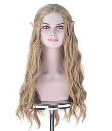 economico -royalvirgin macchina completa parrucche sintetiche il film hobbit elf queen galadriel parrucche cosplay ondulate lunghe 613 capelli biondi cenere dorata per l'uso no orecchio parrucche di halloween