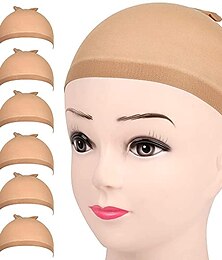 abordables -6 piezas de casquillos de peluca de media marrón claro casquillos de peluca de nailon elásticos para mujer