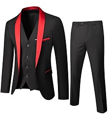 cheap -Black Red Burgundy Men's Wedding Party Evening Tuxedos Solid Colored 3 Piece Standard Fit Single Breasted One-button 2024
