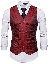 billiga -Herr Väst Formell Bröllop Fest Scen Smart Casual Polyester Geometrisk V-hals Normal Svart Vit Gul Rubinrött Väst