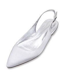 baratos -Mulheres Sapatos De Casamento Tamanhos Grandes Sapatos de noiva Sem Salto Calcanhar slingback Dedo Apontado Minimalismo Cetim Fivela Preto Branco Marfim