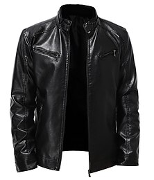 economico -Per uomo Giacca in Ecopelle Giacca di transizione Giacca Giacca da Biker Uscire Antivento Rivetto Cerniera completa Primavera Autunno Tinta unica Casual Collo alla coreana Regolare Vestibilit