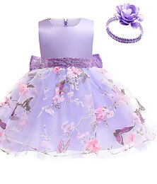 cheap -Kids Girls' Dress Floral Butterfly Sleeveless Birthday Daily Lace Ruched Mesh Cute Princess Cotton Midi Floral Embroidery Dress A Line Dress Tulle Dress Summer Fall 2-8 Years Pastel Pink Pink Purple