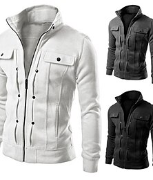 abordables -Hombre Chaqueta de Invierno Abrigo de invierno Casual Diario Resistente al Viento Ligero Bolsillo Estilo moderno Otoño Invierno Color sólido Deportes Casual Cuello Vuelto Regular Ajuste regular Negro