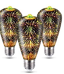 halpa -6pcs 3pcs 1pc 3D Firework Light Bulb ST64 LED Bulb 5W E27 E26 RGB Fairy Star Shine Decor Bulb Party Bulb Stained Glass Bulb AC220V AC120V