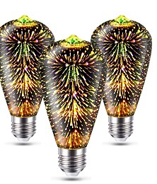 abordables -6 uds 3 uds 1pc bombilla de fuegos artificiales 3d bombilla led st64 5w e27 e26 rgb bombilla decorativa con brillo de estrella de hadas bombilla de fiesta bombilla de vitral ac220v ac120v