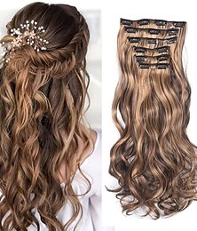 abordables -Clip dans l'extension de cheveux 20 pouces 16 clips longs cheveux synthétiques résistant à la chaleur postiche naturel ondulé ombre pièce de cheveux 6pcs / set