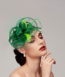 billige -fjer / net fascinators kentucky derby hat / hovedbeklædning med fjer / kasket / blomst 1 stk bryllup / hestevæddeløb / damedag hovedbeklædning