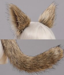 economico -set cosplay anime ragazze lupo kawaii volpi orecchie fermagli per capelli copricapo coda di peluche per festa di carnevale