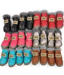 Χαμηλού Κόστους -Dog Boots / Shoes Snow Boots Puppy Clothes Solid Colored Fashion Waterproof Keep Warm Winter Dog Clothes Puppy Clothes Dog Outfits Silver Gray Black Red   PU Leather Suede