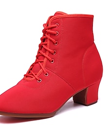 cheap -Women's Dance Boots Dance Shoes Performance Outdoor Practice Ankle Boots Lace-up Thick Heel Red