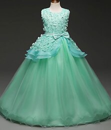 preiswerte -kinderkleidung Mädchen Blumenmädchen Kleid Kleid Einfarbig Ärmellos Leistung Hochzeit Party Spitze Rüschen Gitter Kuschelig Prinzessin Polyester Maxi A Linie Kleid Tüll-Kleid Blumenmädchenkleid