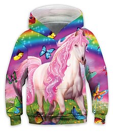 economico -Bambino Da ragazza Felpa con cappuccio Manica lunga Rosa Stampa 3D Arcobaleno Unicorno Animali Tasche Giornaliero Al coperto Esterno Attivo Di tendenza Giornaliero Sportivo 3-12 anni