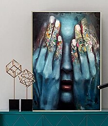 billige -oliemaleri 100% håndlavet håndmalet vægkunst på lærred, der dækker mennesker øjne blå kvinder ansigt abstrakt moderne boligindretning indretning rullet lærred med strakt ramme 40*60cm/60*90cm