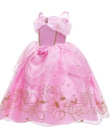 levne -Girls ' 3D Růže Jednobarevné Šaty Bez rukávů Léto Podzim Sporty a outdoor Denní Princeznovské Kostým Děti 2-8 let Áčkové šaty Tylové šaty Maxi Běžný