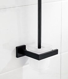 economico -set portascopino per wc nuovo design acciaio inossidabile nero opaco porta scopino per wc a parete 1pz