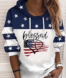 economico -Per donna Felpa con cappuccio Felpa Con cuori Bandiera americana degli Stati Uniti Testo Stampa Informale Sport Stampa 3D Attivo Streetwear Felpe con cappuccio Felpe Bianco