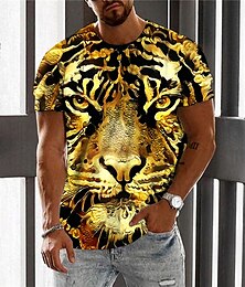 abordables -Hombre Unisexo Camiseta Animal Tigre Estampados Cuello Barco Negro Dorado Amarillo Naranja Marrón Impresión 3D Diario Festivos Manga Corta Estampado Ropa Design Casual Grande y alto