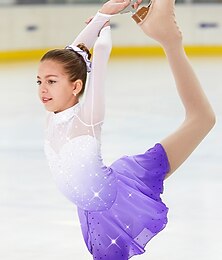 Недорогие -Платье для фигурного катания Жен. Девочки Катание на коньках Платья Инвентарь Лиловый покраска "Ореол" Спандекс Эластичность Соревнование Одежда для фигурного катания Ручная работа Стразы / Лето