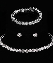 abordables -Nuptiales Parures 3 Strass Chrome 1 Collier 1 Bracelet Boucles d'Oreilles Femme Elégant Mode Vacances Rétro Précieux Rond Parure de Bijoux Pour Soirée Mariage Cadeau / Fiançailles