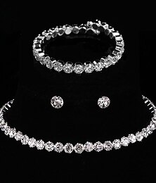 voordelige -Bruidssieradensets 3 Strass Kromi 1 Ketting 1 Armband Oorbellen Dames Elegant Modieus Vakantie Retro Kostbaar Rond Sieraden set Voor Feest Bruiloft Lahja / Verloving