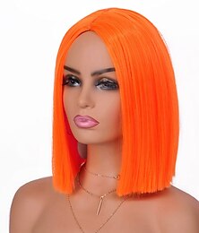 economico -parrucche arancioni per le donne parrucche corte arancioni per le donne parrucche sintetiche con separazione centrale resistenti al calore cosplay custume incontri parrucca bob per feste (12 pollici)