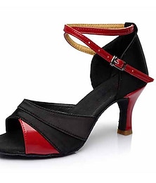 abordables -Mujer Zapatos de Baile Latino Zapatos de Salsa Zapatos de danza Rendimiento Sandalia Tacones Alto Hebilla Tacón Cubano Hebilla Negro y Oro Negro y Plateado Negro / Rojo