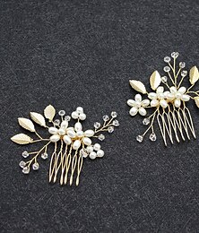 abordables -Peines de pelo Vestimenta de Cabeza Tocados Legierung Boda Ocasión especial Romántico Boda Con Perla de Imitación Detalles de Cristal Celada Sombreros