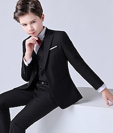 cheap -4 Pieces Kids Boys Blazer Vest Shirt Pants  Formal Set Long Sleeve Dusty Blue Black Solid Color Clothing Set  Party Special Occasion Birthday Formal Gentle Suit Regular 3-13 Years