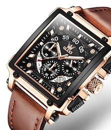cheap -OLEVS Men Quartz Watch Calendar Chronograph Large Dial Waterproof Genuine Leather Watch