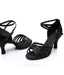 זול -בגדי ריקוד נשים נעליים לטיניות ריקודים סלוניים נעלי סלסה נעלי סמבה בבית סאטן בסיסי סנדלים אבזם צבע אחיד אבזם נָמֵר עירום שחור