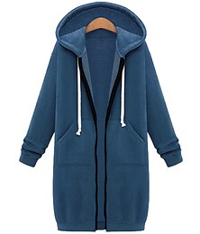 preiswerte -Damen Freizeitjacke Hoodie Jacke warm halten Tasche Full Zip Strassenmode Brautkleider schlicht Feste Farbe Strasse Sport Täglich Ausgehen Reisverschluss Lang Kapuzenpullover Regular Fit Langarm