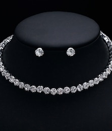 abordables -Nuptiales Parures 2 pièces Alliage Argent 1 Collier Boucles d'Oreilles Femme Mode Personnalisé Artistique Rétro Précieux Rond Parure de Bijoux Pour Mariage Occasion spéciale Soirée