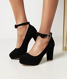 abordables -Femme Chaussures à Talons Chaussures habillées Soirée du quotidien Couleur unie Couleur Pleine Noeud Boucle Talon Bottier Bout rond Elégant Le style mignon Décontractées Daim Lanière de cheville Noir