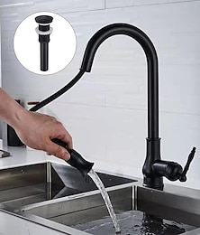 cheap -Kitchen Sink Mixer Faucet with Pull Out Spray, 360 Swivel Pull Down Vessel Taps Antique Brass/Black Deck Mounted, Antique Single Handle One Hole Kitchen Taps