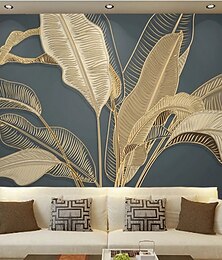 economico -murale carta da parati adesivo da parete copertura stampa oro tropicale foglia di palma tela decorazioni per la casa buccia e bastone rimovibile