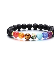 abordables -Vente chaude pierre volcanique naturelle bracelet sept chakra coloré bracelet de perles de pierre d'agate